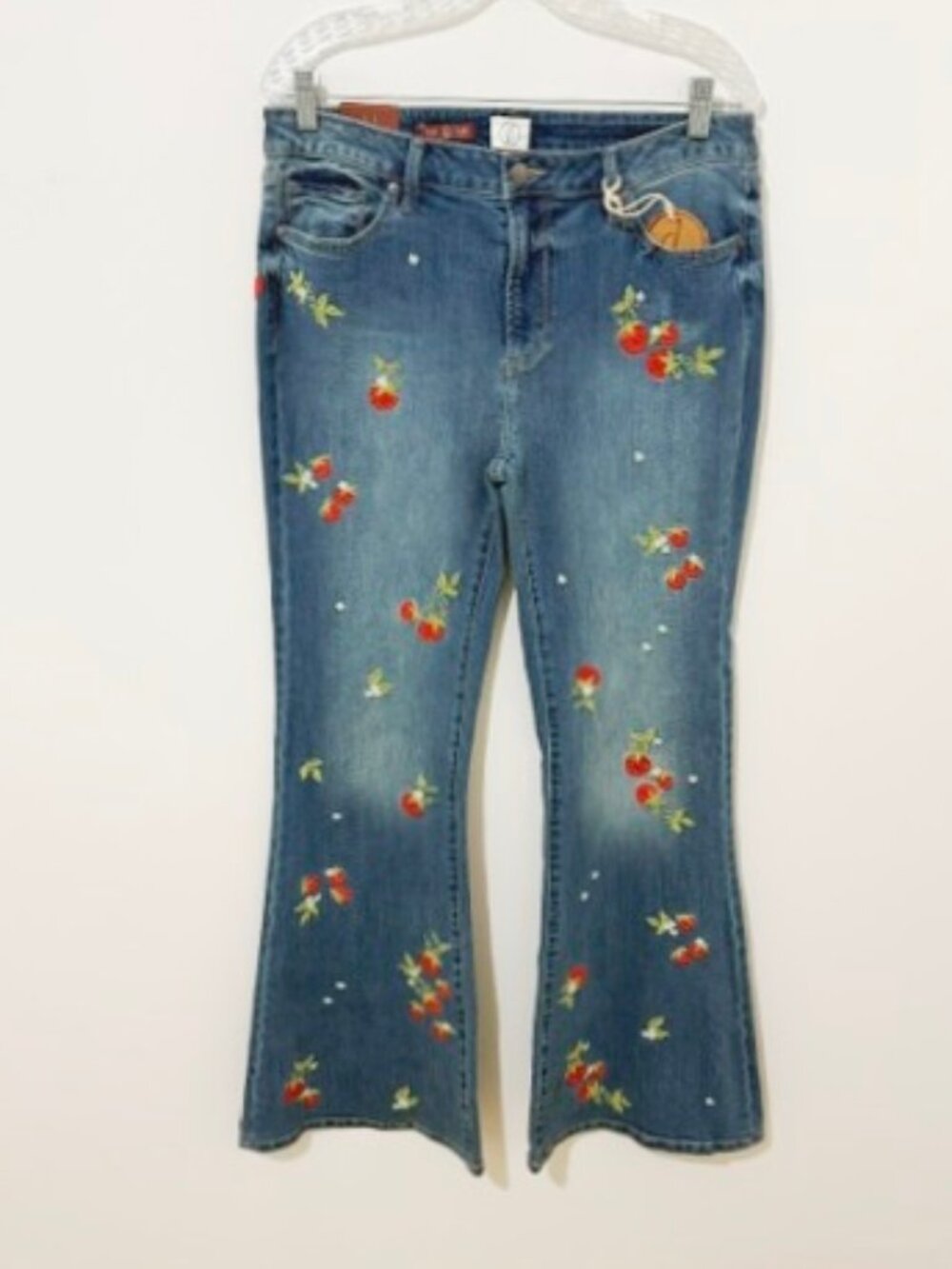 Driftwood Fiora Flare Strawberry Fields Embroidered Denim Jeans Size 12 NWT